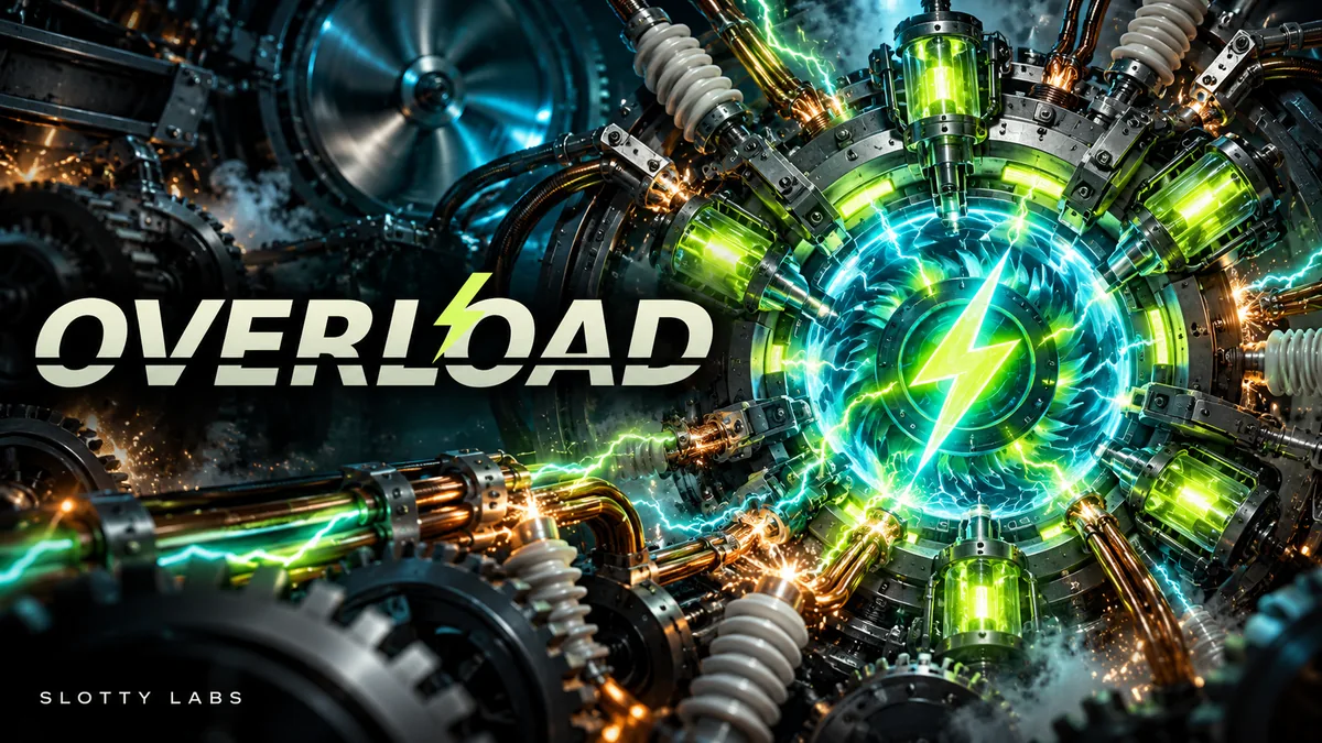 Overload gameplay — current surges from the reactor core to five collectors