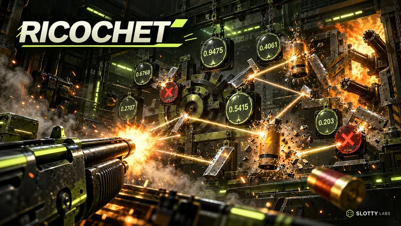 Ricochet — prize plates, red hazard plates and canisters hanging across the arena