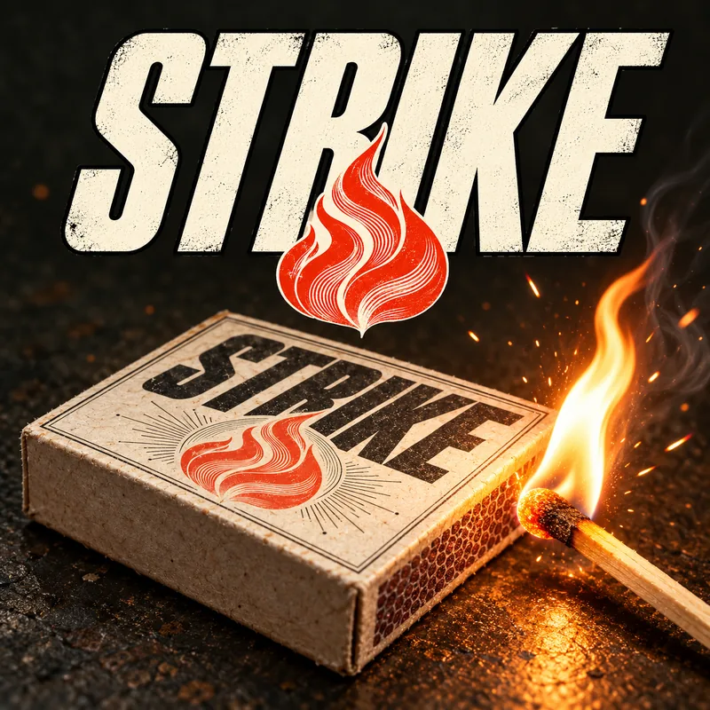 Strike — the matchbox and a single match, ready to strike